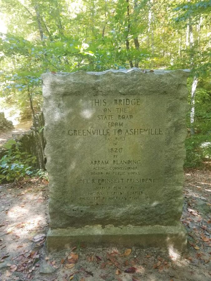 The marker that gives the information about Poinsett Bridge